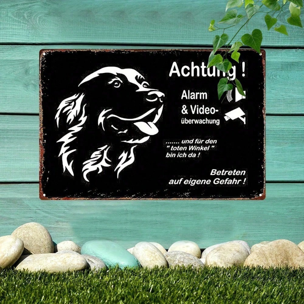 CIFbuy 1Pcs Waterproof Rustproof Metal Security Sign 8x12 Inch Black White Dog Pattern Video Surveillance Warning Plaque Frameless Iron TikTok, TikTok, Self-pickup Logiopics