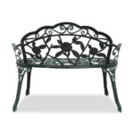 Outdoor Cast Aluminum Patio Bench, Porch Bench Chair with Curved Legs Rose Pattern, Antique Green SAME AS 91404878 - Image 3