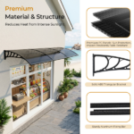 Awning for Door Entrance with Drainage Sink, 40x120 Inch Window Canopy Exterior, UV Rain Snow Protection for House Porch Patio Deck, Black Bracket & Brown Board - Image 5