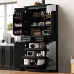 K&K 71" Tall Kitchen Pantry Cabinet with 3 Pull Out Cabinet Organizers, Farmhouse Embossed Texture Storage Cabinet with 6 Door Shelves, 2 Drawers, Freestanding Cupboard for Kitchen, Dining Room Black - Image 7