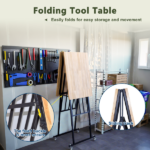 Foldable Hardwood Workbench Adjustable Wood-Top Utility Table with Locking Casters - Image 6