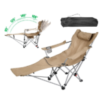 Outdoor Reclining Camping Lounge Chair 95°-160° Adjustable Angle Carbon Steel Frame Heavy Duty Foldable Chair with Storage Bag for Patio Backyard Travel - Image 2