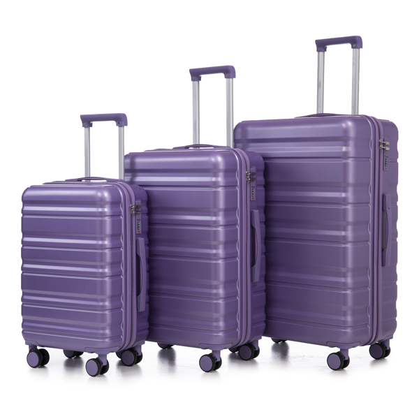 3 in 1 20"/24"/28" 3 pcs/set in ABS Spinner Wheel Luggage, Carry on Suitcase, Matching Color, Combination Lock (Purple)