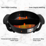 6L Large Capacity Electric Hot Pot with Divider, 5 Gear Adjustable Temperature Non-Stick Electric Cooker, Multifunctional Fondue Pot for 3-6 People with Cooking Tools - Image 3