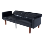 Modern PU Leather Futon Sofa with Tufted Backrest, Adjustable Reclining Couch with Wood & Metal Legs, Mid-Century Style Sofa for Living Room - Image 3