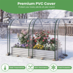 3-in-1 Raised Garden Bed with Greenhouse Cover 130 Gal Galvanized Metal Planter Box - Silver - Image 10