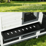 62" White Rabbit Hutch, Wooden Bunny Hutch, Guinea Pig Cage, Small Animal Enclosure with Run Area, Removable Tray, Asphalt Roof, Lockable Doors and Ramp - Image 5