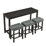 59 Inch Bar Table, Dining Table, Sofa Table with Power Outlet, 3 Upholstered Stools, 4 Piece Bar Table and Chair Set for Living Room, Dining Room, Kitchen - Image 4