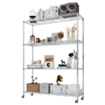 4-Layer Adjustable Shelf Iron Shelving Unit with 2'' Rubber Wheels for Home Use 46.06*17.72*64.96in Silver-Gray - Image 3