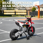 Red 12V Kids Electric Motorcycle – Twist Handle Throttle, Safety Training Wheels, Rear Suspension System, Music Playback - Image 7