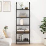 5-layer wall-mounted household steel-wood shelf, density board, iron frame, 61*30.5*182.88cm, black walnut color board, black frame - Image 13