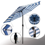 Outdoor 9ft Patio Umbrella with Crank Handle and Push Button Tilt, Outdoor Market Umbrella with 8 Ribs - Blue Stripe - Image 4