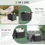 [Replace old code: 87829965] Outdoor PE Wicker Side Table with Storage, Patio Rattan End Table Square Container for Furniture Covers, Toys and Gardening Tools, Black - Image 11