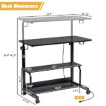 Black Wood Grain P2 15MM Particle Board with Melamine Coating Adjustable Computer Desk with 3 USB + 2 AC Outlets - Image 5