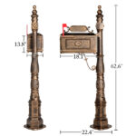 Decorative Large Mailbox with Post, Heavy Duty Cast Aluminum Postal Mail Box with Address Plaque, Antique Bronze - Image 7