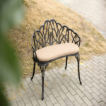 Tulip Patio Garden Bench Metal Park Bench Cast Aluminum Outdoor Furniture with Floral Rose for Patio,Park,Lawn,YardBlack withe cushion - Image 7