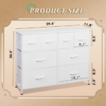 8 Drawers Fabric Cabinet Metal Frame Wide Wood Top Storage Tower TV Stand Clothes Organizer for Bedroom Living Room,White - Image 2