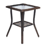 Outdoor Wicker Side Table, Rattan End Table with Glass Top, Patio Coffee Bistro Table for Indoor Garden Porch Balcony, Brown - Image 4