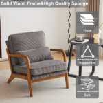 Low Arm Accent Chair - Light Gray Corduroy Upholstered Indoor Lounge Chair, Compact Single Seater with Sturdy Frame (330LBS Weight Capacity) - Image 3