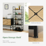 5-Tier Wooden Bookshelf with Adjustable Feet, Metal Frame, Waterproof and Scratch-Resistant Shelves, Black (Shipment from Walmart) - Image 4