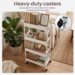 Utility Rolling Cart, 4‑Tier Slim Storage Design, Metal, Lockable Wheels, White (Shipment from Walmart) - Image 6