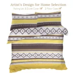 3 Pieces Geometric Printed Bedding Duvet Cover Set King for Adults Brown Yellow Bedroom Decor - Image 3