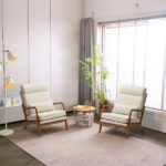 Same Code 47026089 High Back Solid Wood Armrest Backrest Iron Frame Linen Indoor Leisure Chair Off-White - Image 22