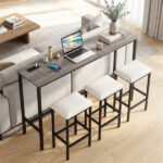 4 Piece Counter Height Bar Table Set with Charging Station & USB Ports, Gray Pub Table with 3 Stools - Image 2