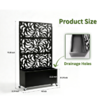 70.87" H × 46.06" W Leaf Pattern Privacy Screen with Planter Box, Black Metal Freestanding Decorative Fence Planter for Patio Balcony Backyard - Image 4