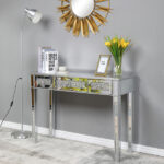 FCH Silver MDF Mirror Surface Broken Glass Three Pumping Computer Desk - Image 6