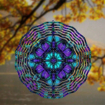 CIFbuy Vibrant 10 Inch Blue Purple Teal Metal Mandala Wind Spinner Outdoor Garden Wall Art Zen Wind Chime(TikTok, temu pick-up service) - Image 6