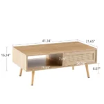 41.3 Inch Rattan Coffee Table with Sliding Storage Door, Rectangle Wooden Accent Center Sofa Table with Solid Wood Legs,Suitable for Living Room,Natural (Shipment from Walmart) - Image 2