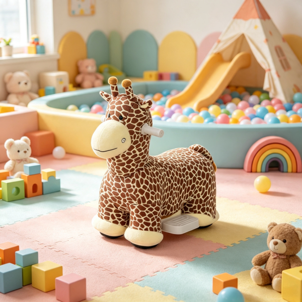 b417a069-5d3b-4544-b1e8-0daee8a23059.png Brown 6V Battery Powered Ride On Giraffe – for Outdoor Backyard Fun, Kids Ride On Toy, Washable Cover, Music, 1.5-5 Years - Image 1