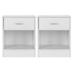 1-Drawer Bedside Table with Open Storage Space 2pcs Particleboard with Textured Melamine Surface Storage Cabinet 15.75*11.81*19.69in White - Image 2