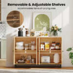 Natural PE Rattan Large Buffet Sideboard (50"), 4-Door Design with Removable Adjustable Shelves - Image 3