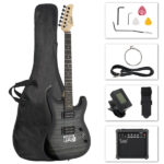 [Do Not Sell on Amazon] GST Stylish H-H Pickup Tiger Stripe Electric Guitar Kit with 20W AMP Bag Guitar Strap Black