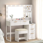 Pink particleboard with a melamine finish, a 2-drawer, 4-shelf dressing table set with 10 three-tone light bulbs, a power strip, and a grille. - Image 10
