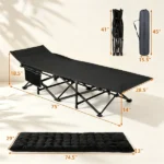  Black Foldable Heavy Duty Camping Cot 330LBS, Portable Outdoor Sleeping Bed with Cushion & Carry Bag for Camping Office Nap - Image 4