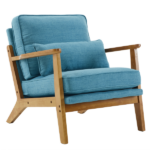 Mid-Century Oak Accent Chair - Linen-Cotton Navy Blue Upholstered Single Lounge Chair, Indoor Armchair with Sturdy Wood Frame (330LBS Weight Capacity) - Image 7