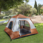 240*240*150cm Spring Quick Opening Four-Person Family Tent Camping Tent Brown - Image 4