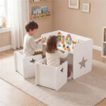 Kids Table and 2 Chairs Set with Chalkboard, Multi-Purpose Toddler Activity Table for Drawing, Eating & Studying - Image 6