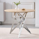 37Inch Round Dining Table, Small Round Kitchen Table With Silver Metal Legs, Suitable For 2 To 4 People, Modern Dining Room Table, Burlywood. - Image 2