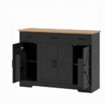 Black 47" Farmhouse Buffet Cabinet, Soft-Close Hinges, 3 Drawers, Adjustable Shelves, Spice Racks Sideboard - Image 3