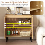 Natural PE Rattan Buffet Cabinet with 3-Level Adjustable Shelf, Boho Style & Soft-Close Hinges - Image 5