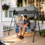68*43*60 inch Dark Gray KD Style with Cushion Canopy Iron Oxford Fabric 250kg Iron Swing Set - Image 9