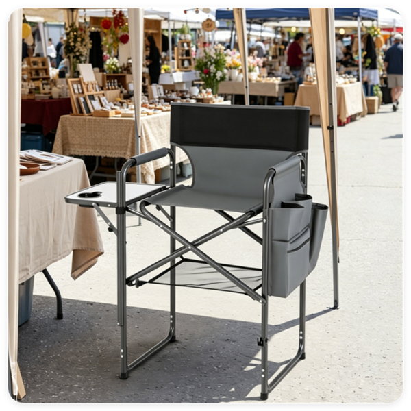 b480a2fa-8281-412e-97fa-3277f728e74a.png 26" Tall Director Chair, 350LBS Heavy-Duty Folding Makeup Artist Chair with Side Table & Storage Pockets, 600D Oxford Portable Chair for Events - Image 1