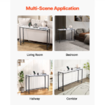 Modern Marble Console Table with Power Outlet, Slim Sofa Side Table Featuring Iron Tubes, Anti-Tip Design, and Triangular Support for Living Room, Hallway, Entryway, or Foyer - Image 4