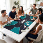 70"×35" 10-Player XL Poker Table Mat, Non-Slip Rubber Base Spill-Proof Multi-Spandex Table Top with Carry Bag (Black & Green)​ - Image 6