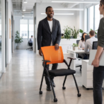 2 Pack Stackable Conference Room Chairs with Wheels, Folding Office Chair with Rebound Back, Padded Seat for Training Room, Guest, Reception, Event, Capacity 350lbs, Orange - Image 19