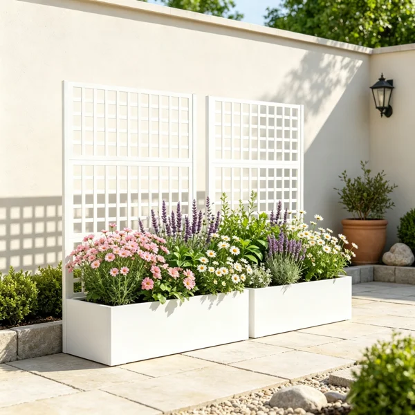 White 43" x 16" x 70" Galvanized Planter Box – Raised Garden Bed with Trellis for Vines & Climbing Veggies(Only one garden bed)